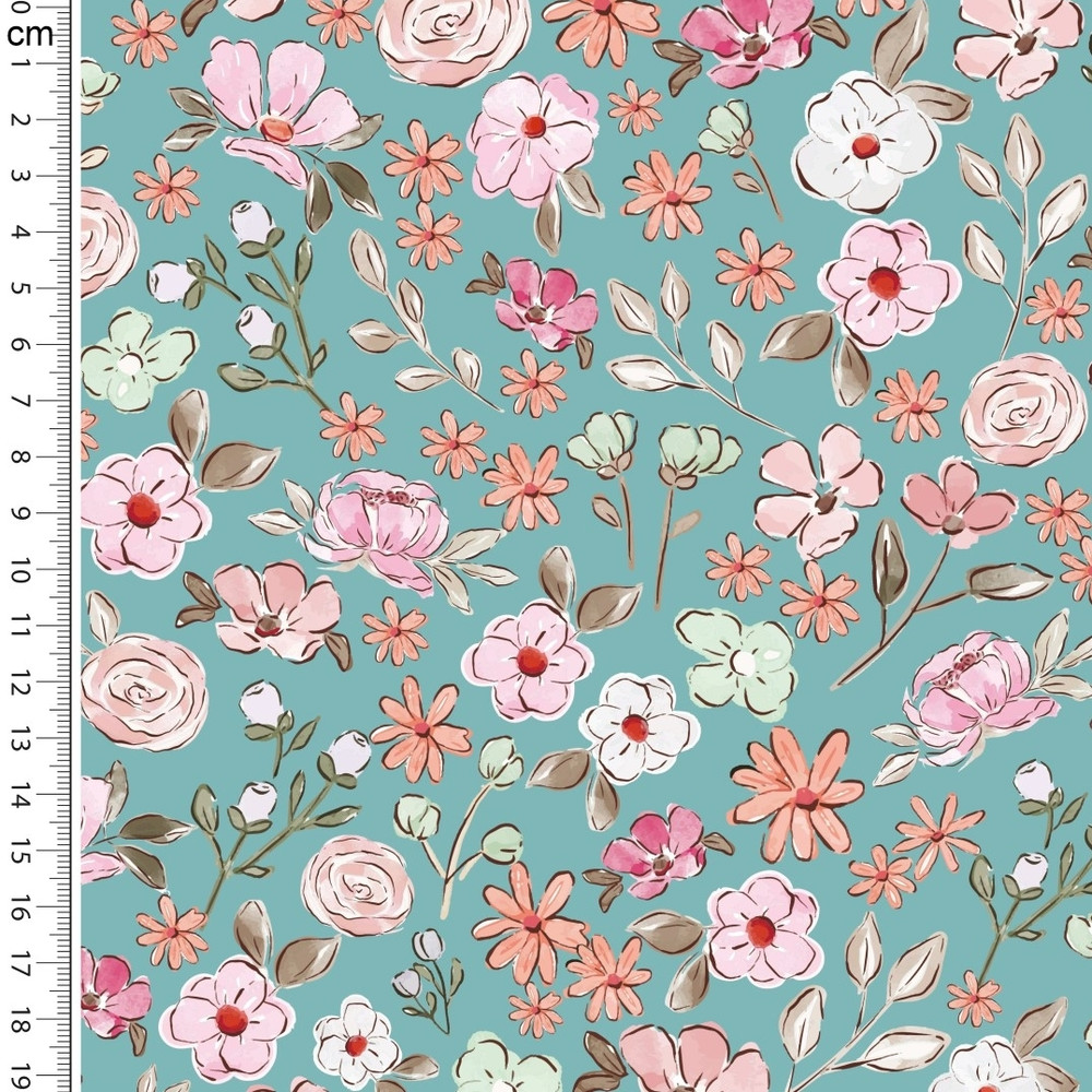 Sweet Sally Floral on Dark Mint Cotton Lycra