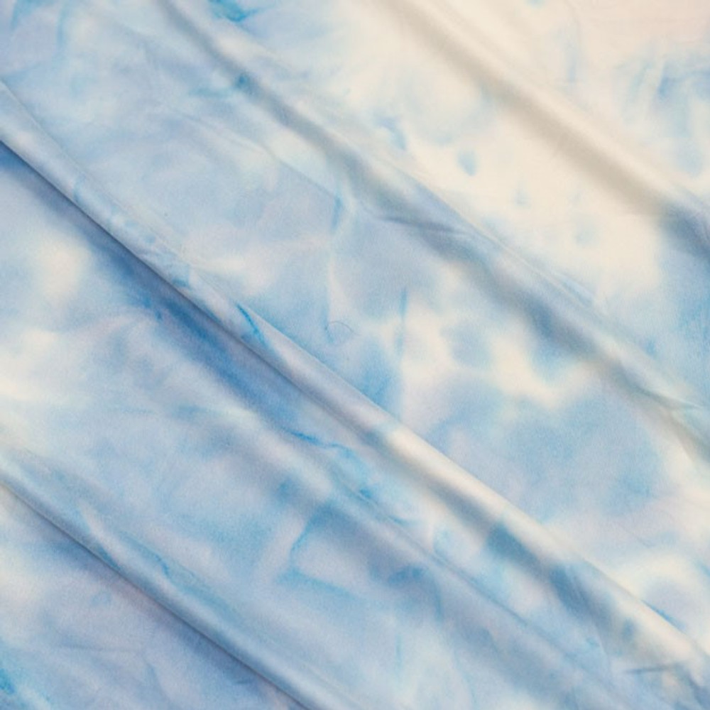 Blue & White Tie Dye Double Brushed Poly