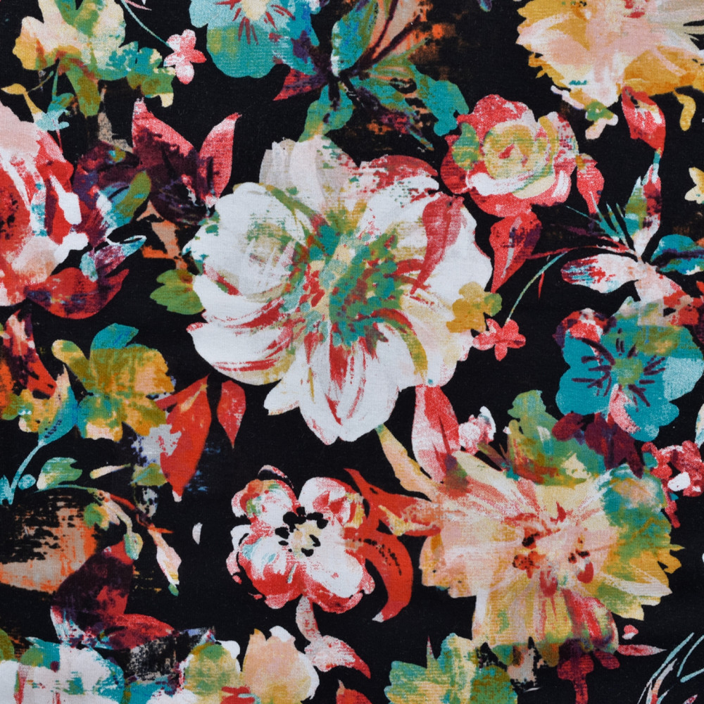 Bold Blooms on Black Viscose Jersey - KnitFabric.com