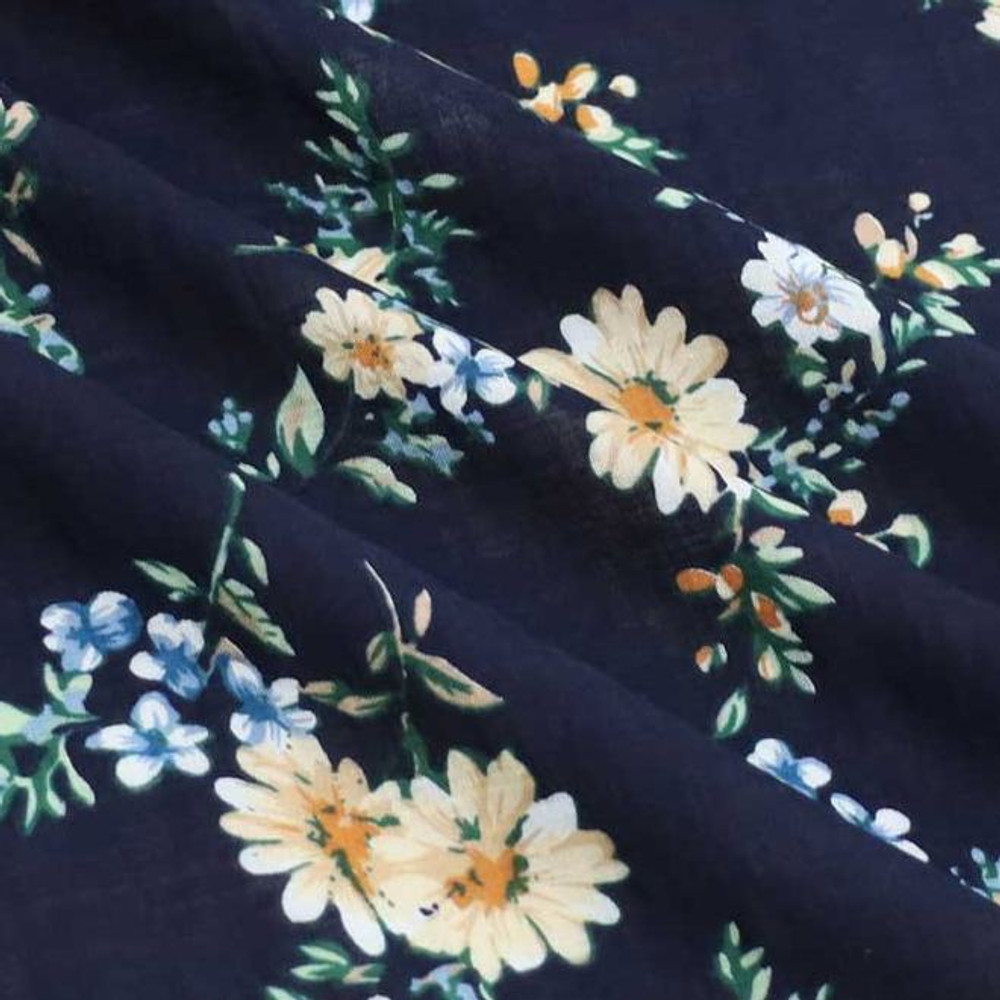 Summer Floral on Navy Cotton Lawn