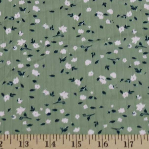 Maisie Floral on Sage 8X2 Rib Knit - KnitFabric.com