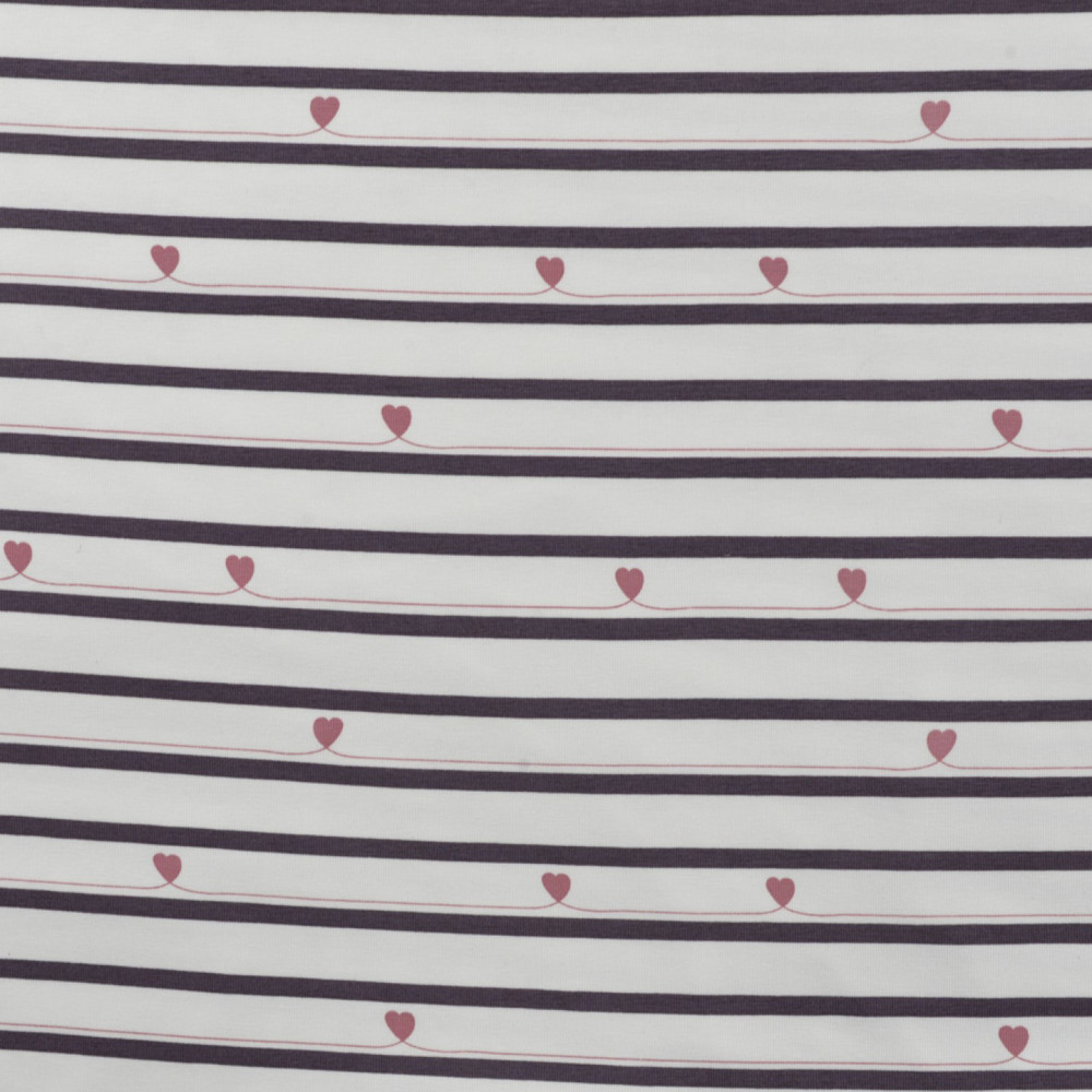 Mauve Hearts & Stripes Cotton Lycra Knit