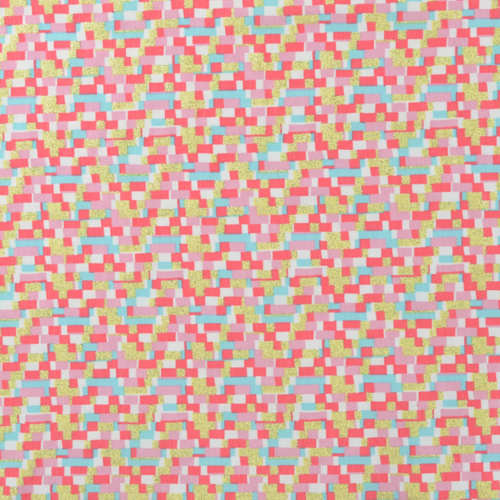 Gold Glitter & Pink Pixels Cotton Lycra Knit