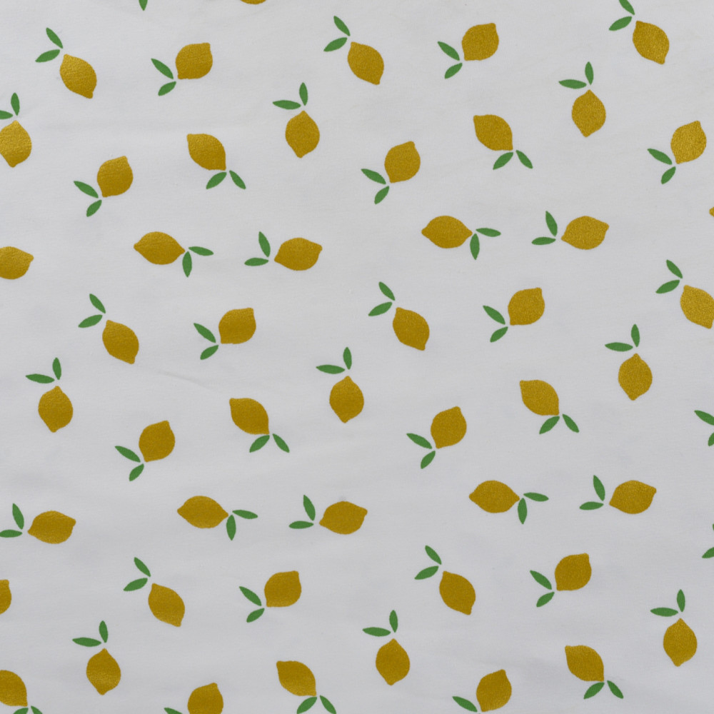 Gold Foil Lemons on White Cotton Lycra Knit