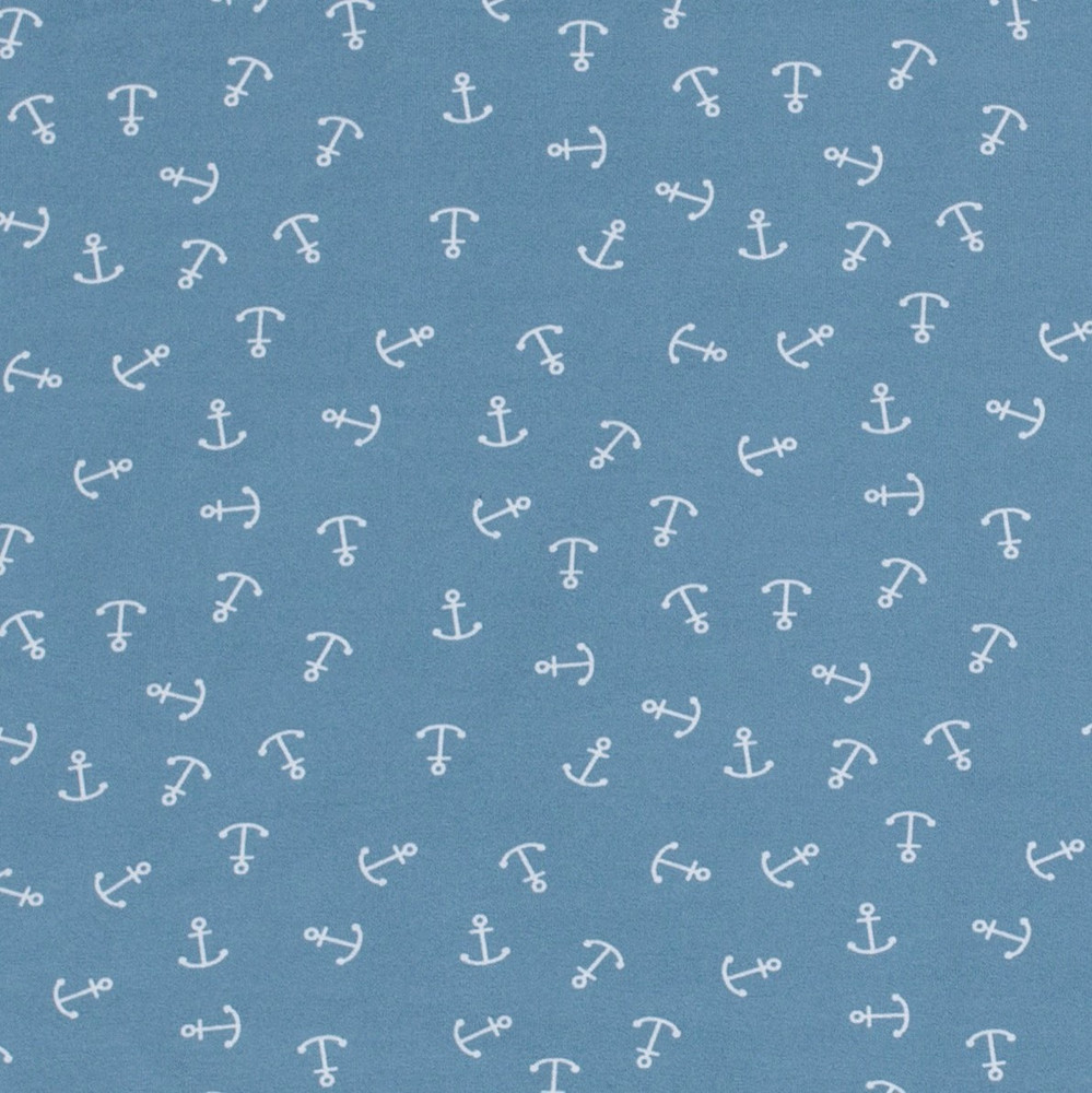 Tossed Anchors on Dusty Blue Cotton Lycra