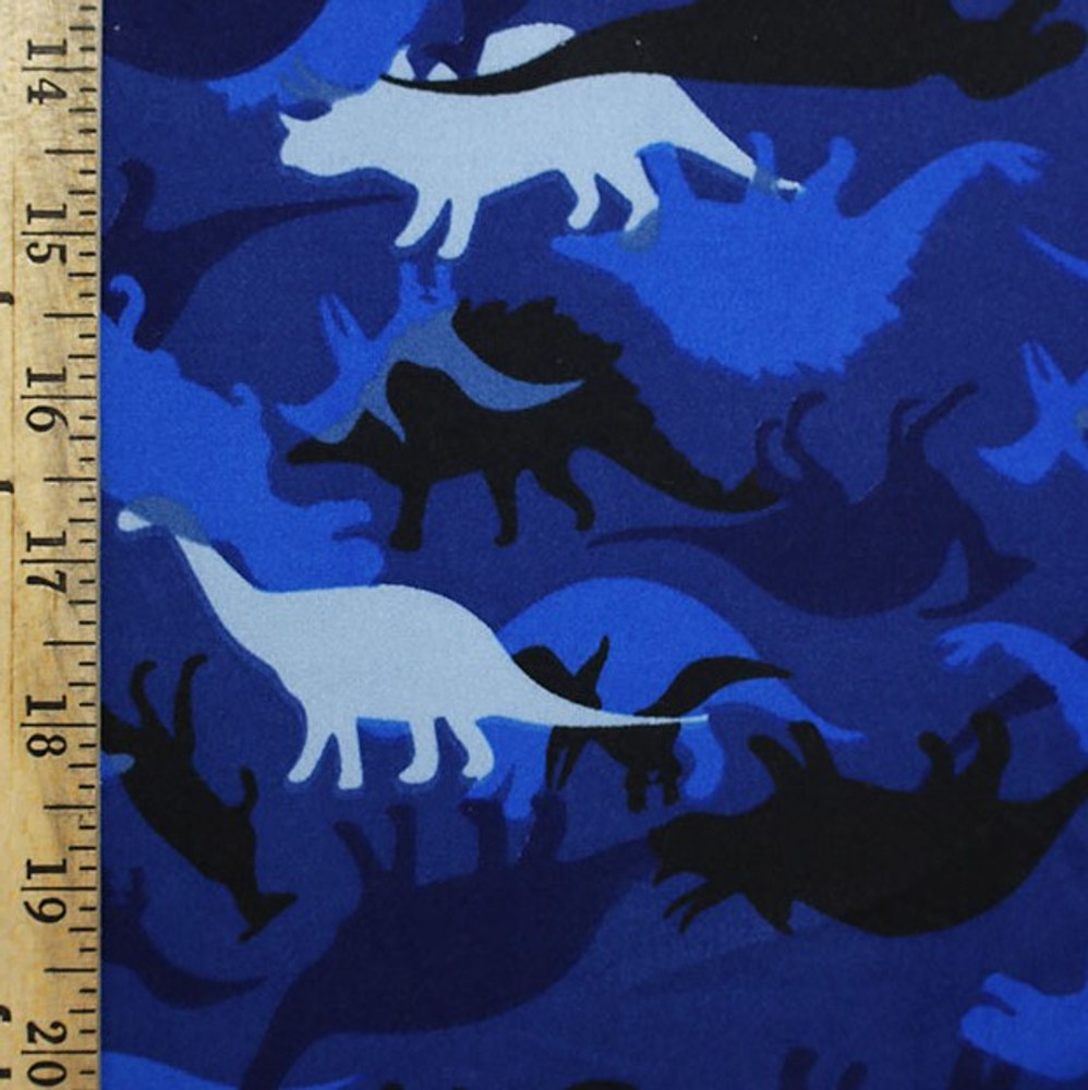 Blue Camo Dinosaurs Double Brushed Poly