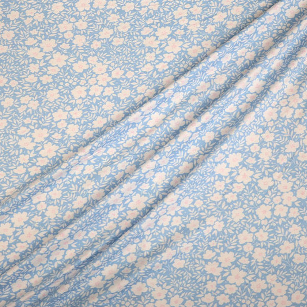 Cottage Floral on Light Blue Double Brushed Poly