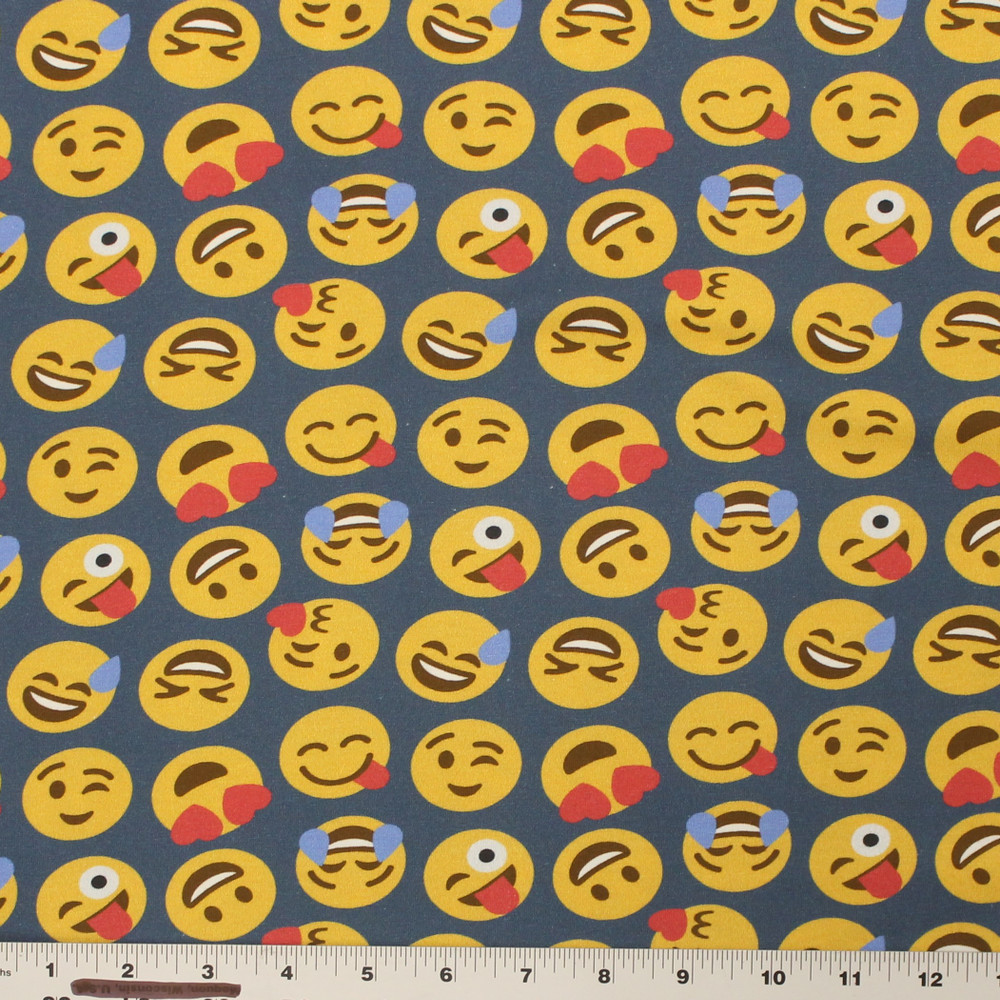 Emojis on Blue Cotton Lycra Knit