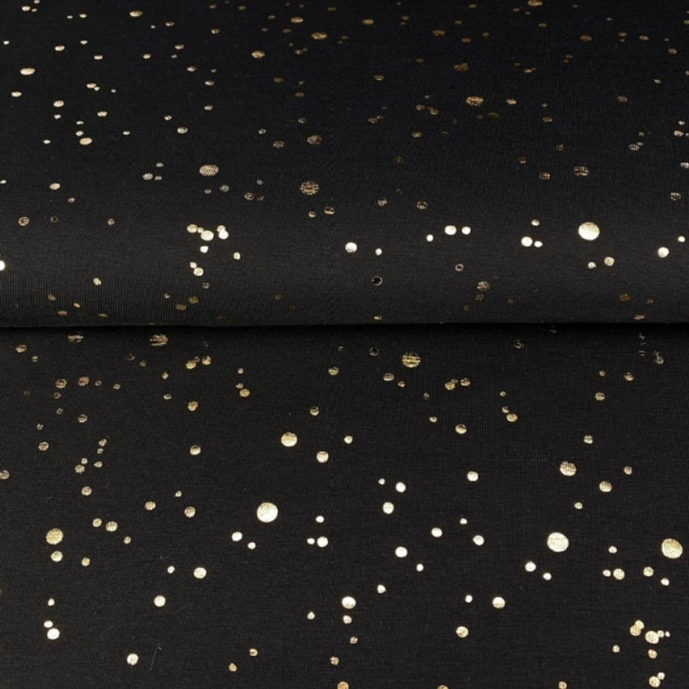 Gold Polka Dot on Black Cotton Lycra