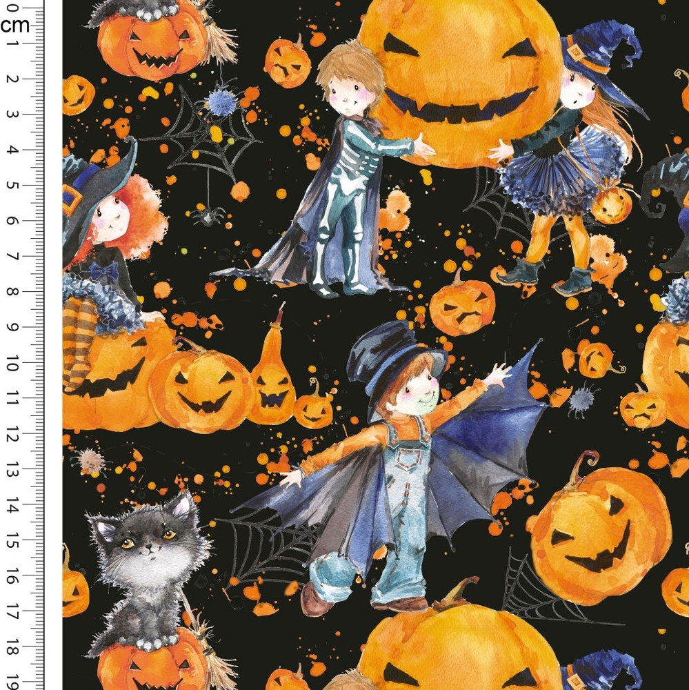 Halloween on Black Cotton Lycra