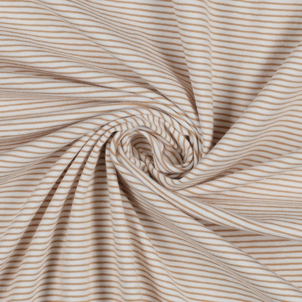 Sand & White Yarn Dyed Pin Stripe Cotton Lycra Knit