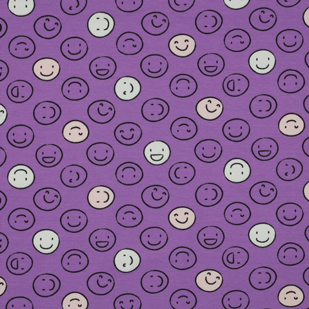 Glow in the Dark Smiley Faces on Purple Cotton Lycra Knit