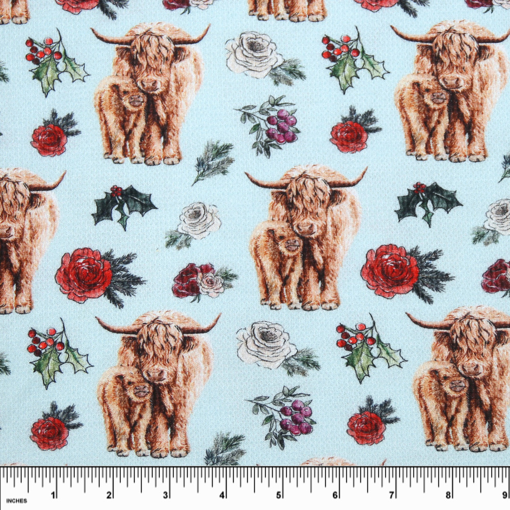 Christmas Time Print Cotton Rib Knit Fabric by The Yard 