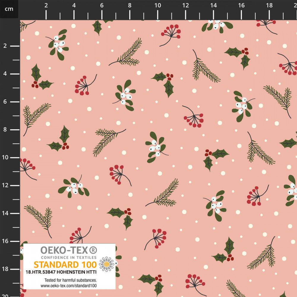 Stof Fabrics Mistletoe & Holly on Pink Cotton Lycra Knit