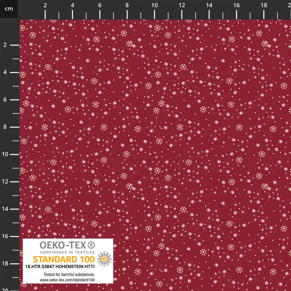 Stof Fabrics Mini Snowflakes on Deep Red Cotton Lycra Knit 