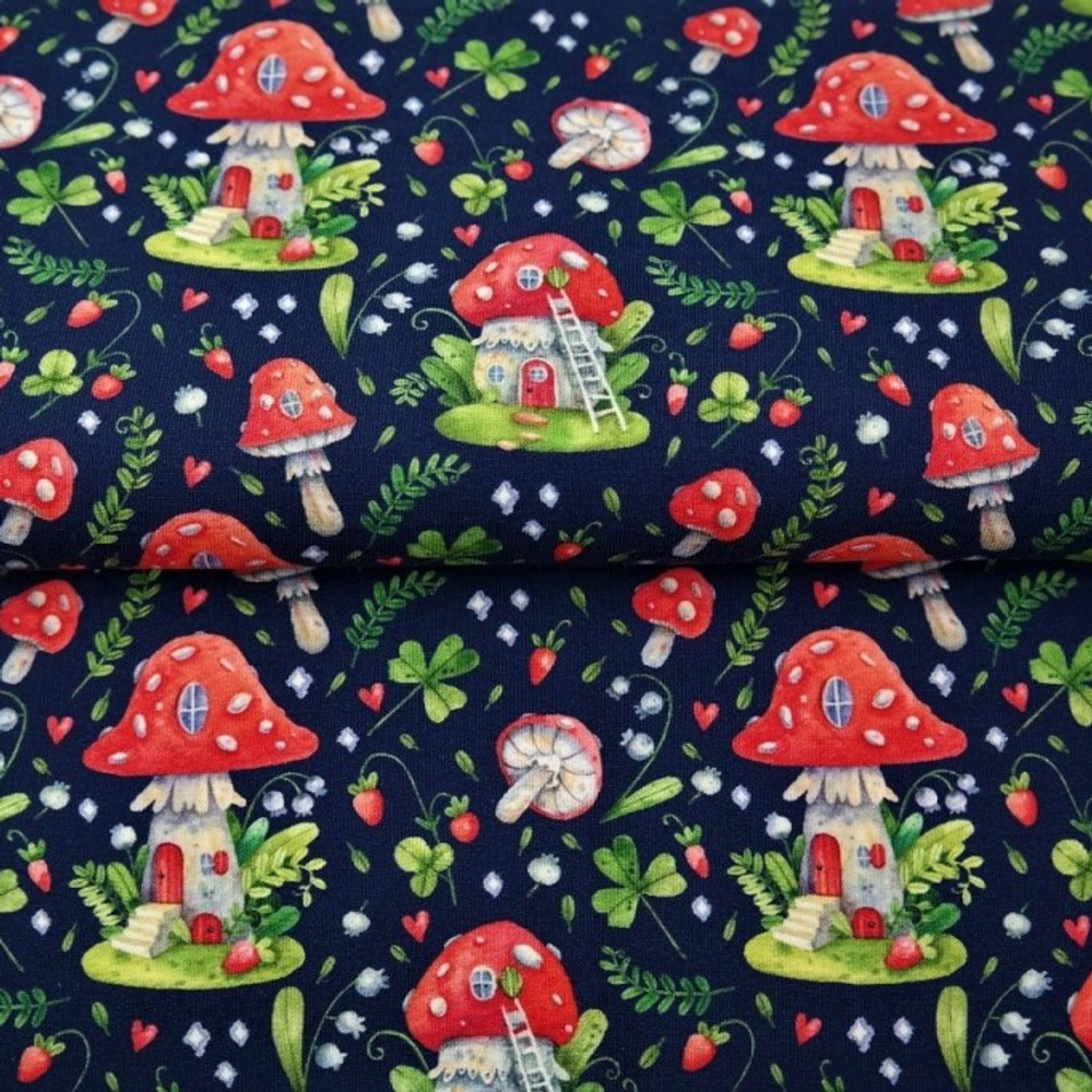 Fairy Tale Toadstools on Navy French Terry