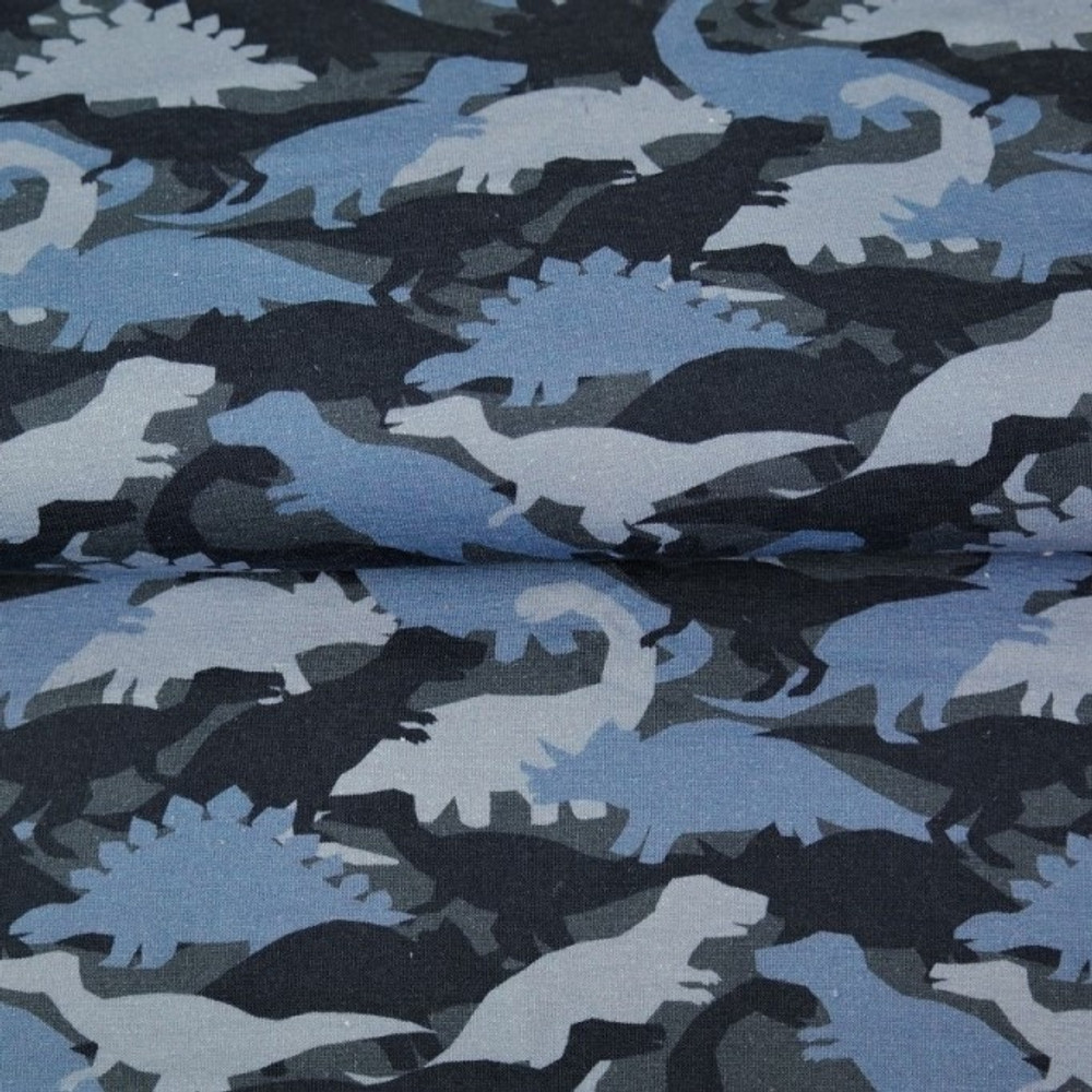Blue Camo Dinosaurs Cotton Lycra