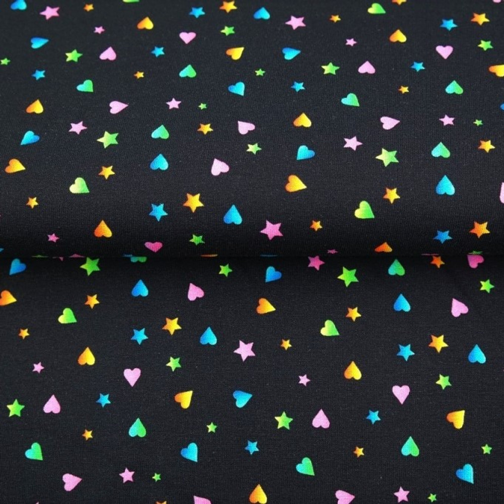 Confetti Hearts on Black French Terry