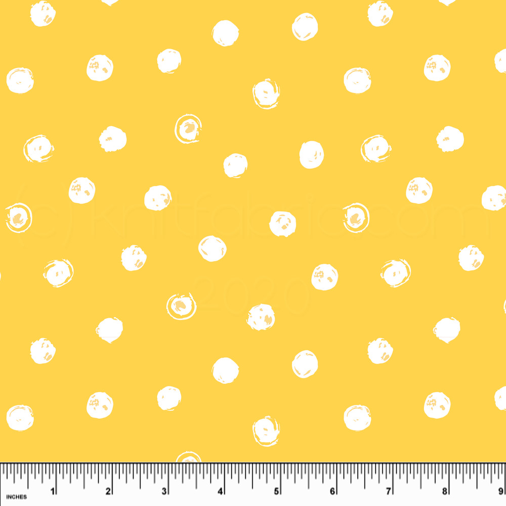 Squiggle Polka Dots on Yellow Cotton Lycra Knit