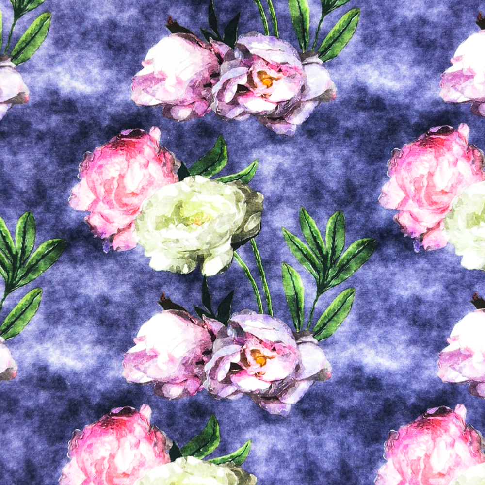 Flower Canvas on Purple Cotton Lycra Knit