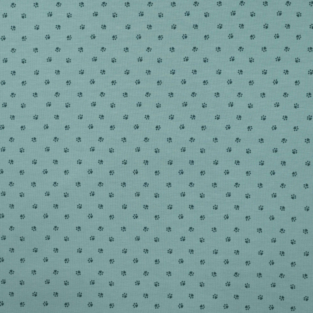 Paw Prints on Dusty Mint Cotton Lycra Knit