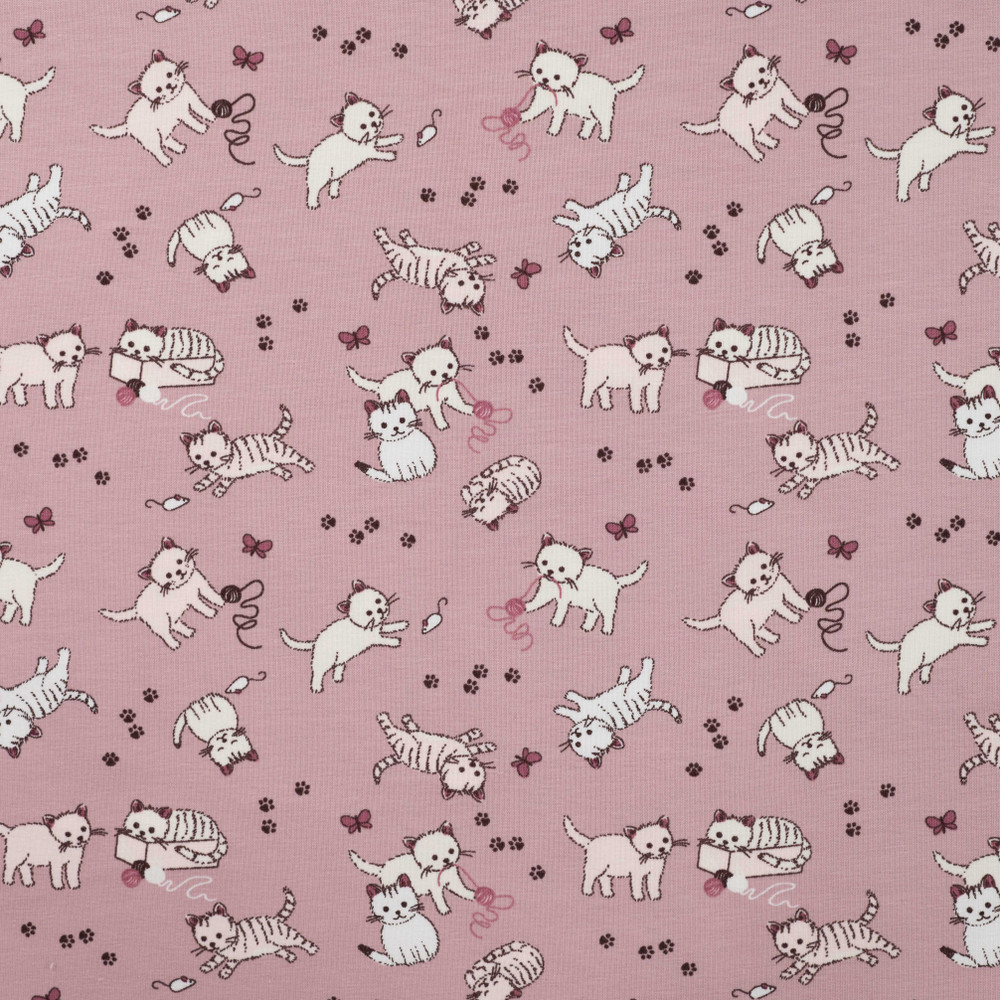 Kitty Cats on Dusty Pink Cotton Lycra Knit