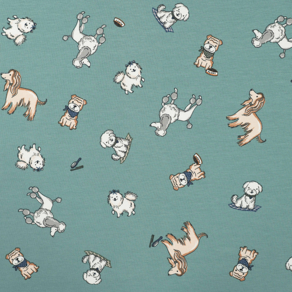 Dogs on Dusty Mint Cotton Lycra Knit
