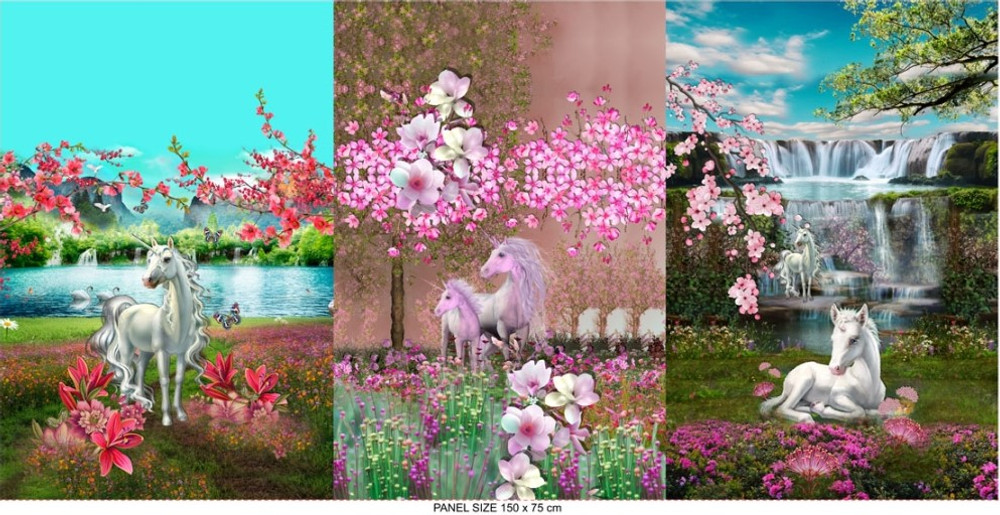 Unicorns & Cherry Blossoms Cotton Lycra 29" Panel Set