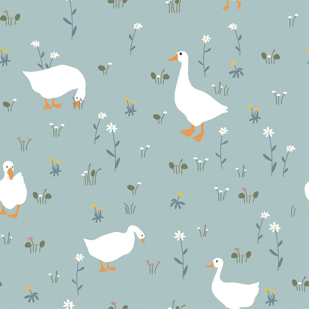 Geese on Mint Cotton Lycra