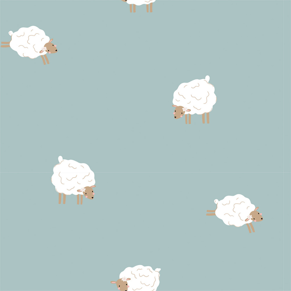 Frolicking Sheep on Mint Cotton Lycra