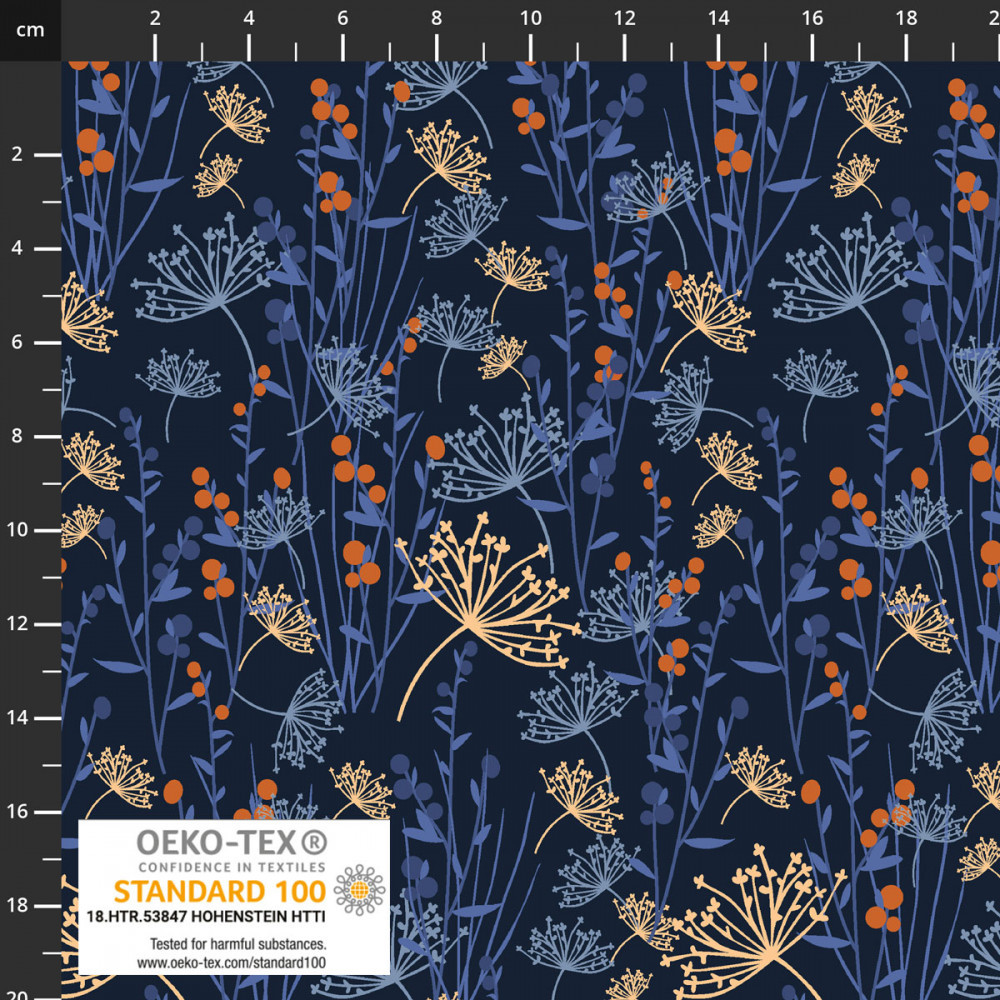 Stof Fabrics Dandelion Dream on Navy Cotton Lycra Knit