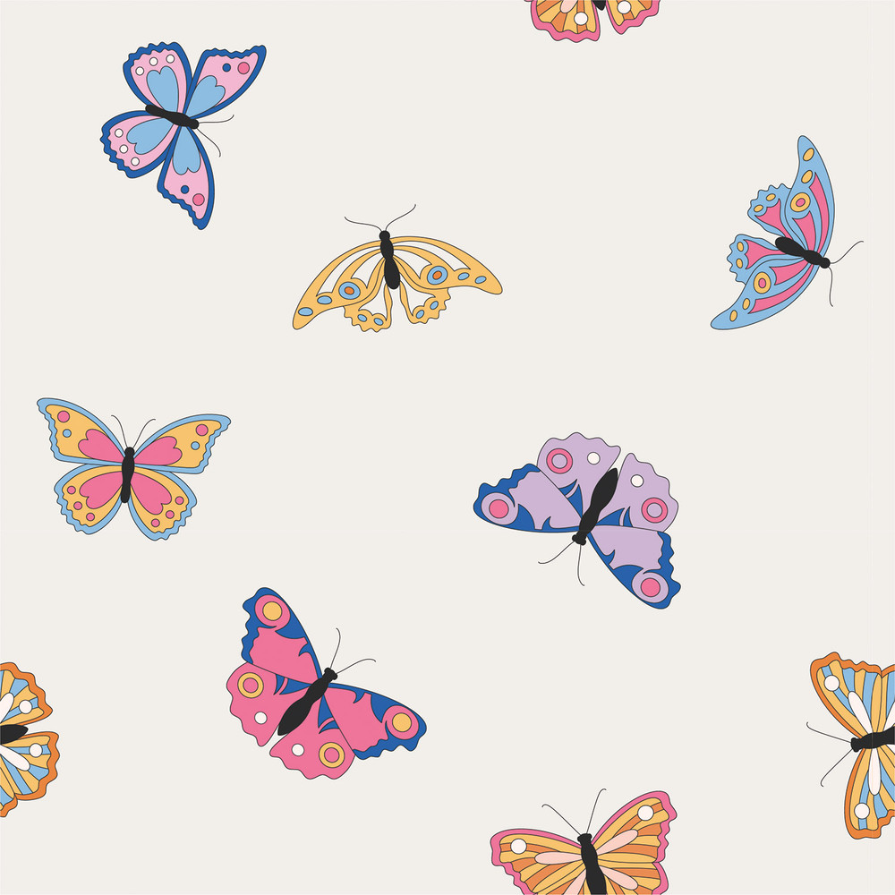 Retro Butterflies on Cream Cotton Lycra