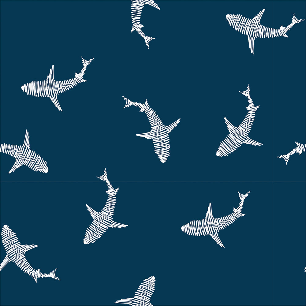 Doodle Sharks on Navy Cotton Lycra