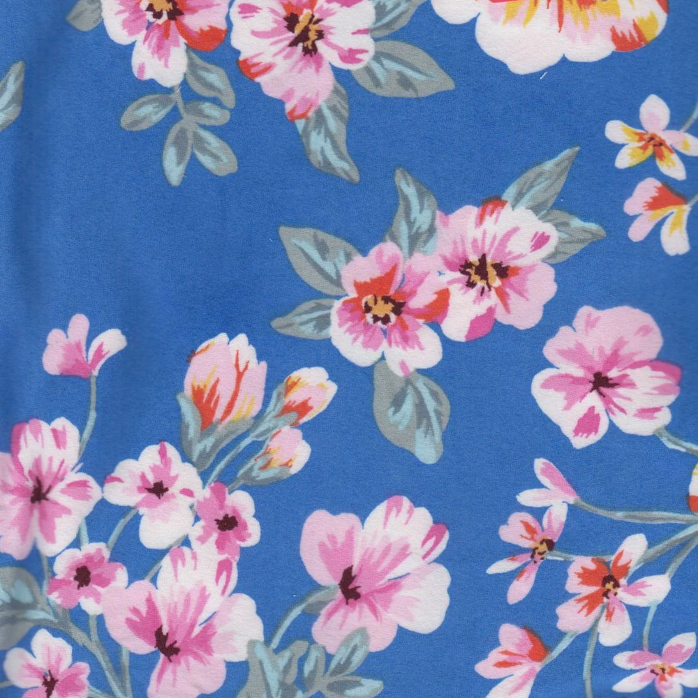 Garden Floral on Blue Double Brushed Poly