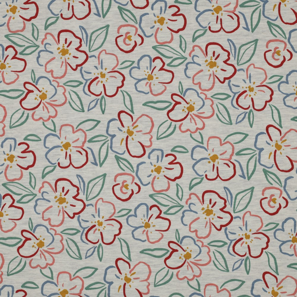 Gracie Floral on Ecru Melange Cotton Lycra Knit