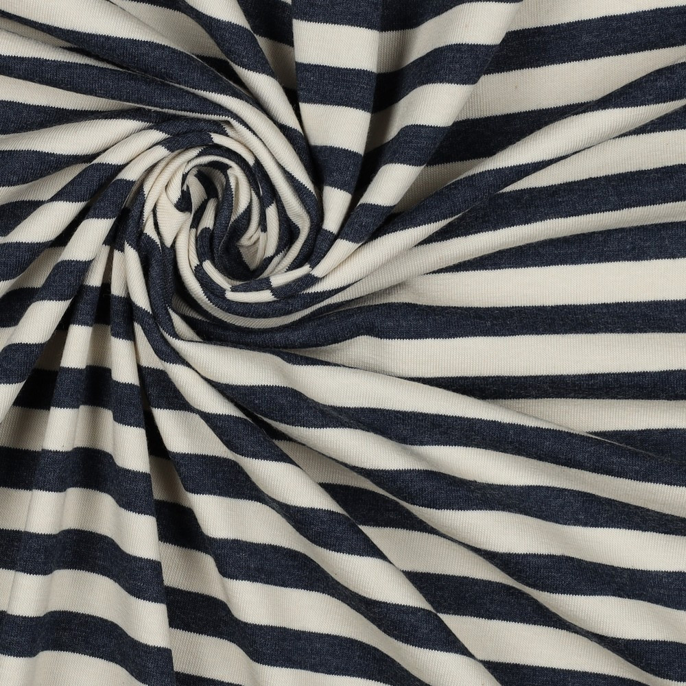 Navy Melange Yarn Dyed Stripe Cotton Lycra Knit