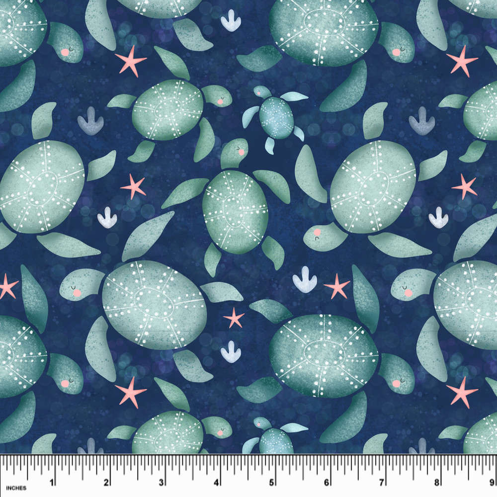 Custom Sea Turtles on Ocean Blue Bamboo Cotton Lycra