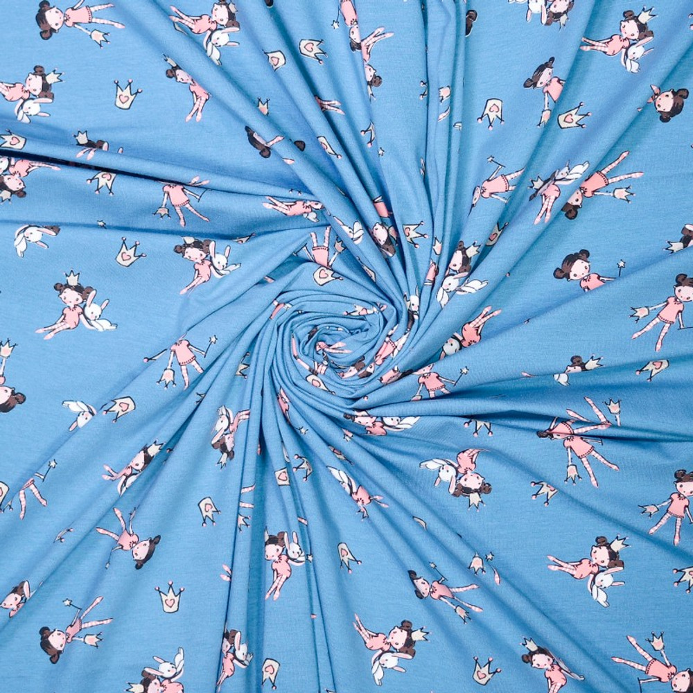 Glitter Princess on Blue Cotton Lycra