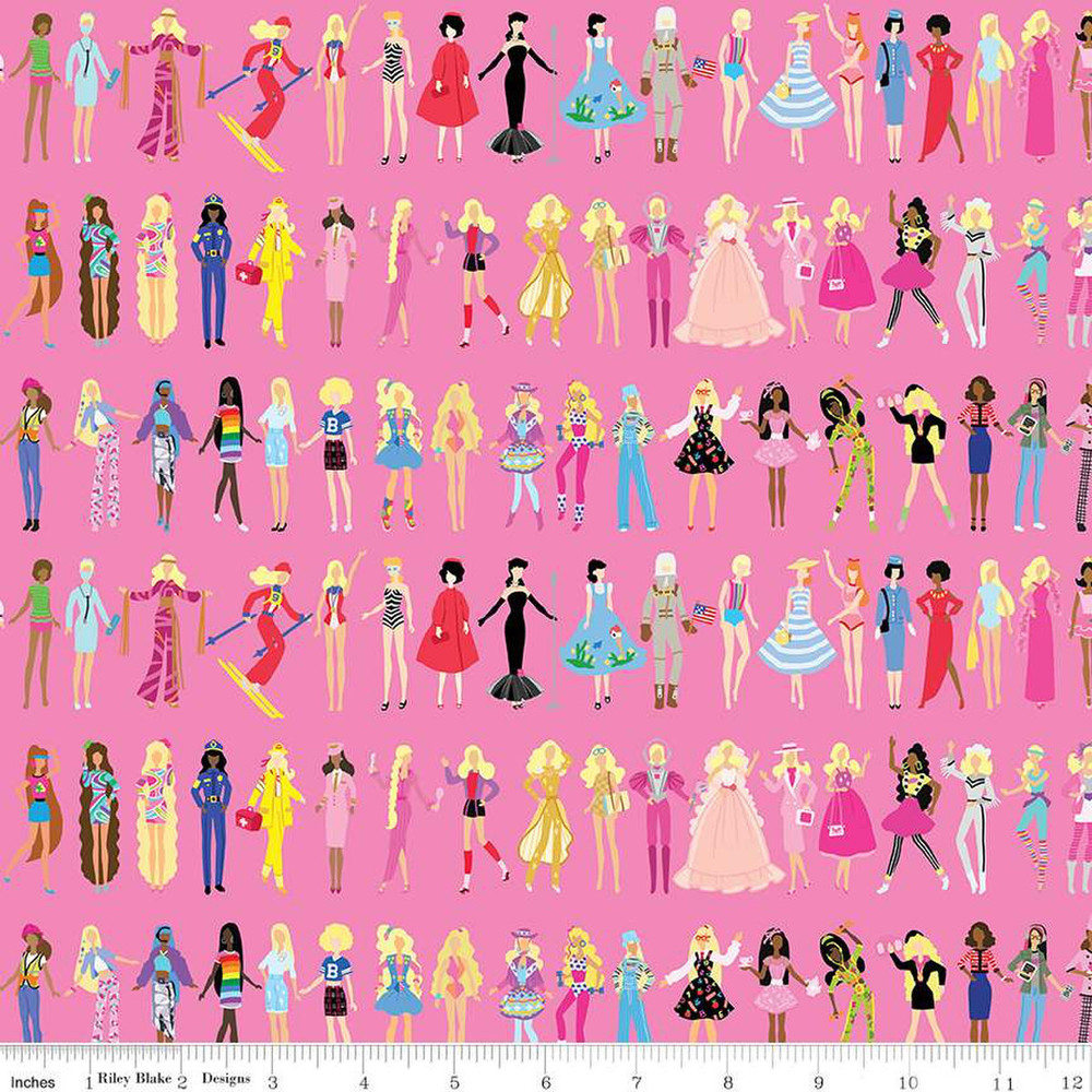 Riley Blake Barbie™ World Dolls Medium Pink Quilting Cotton