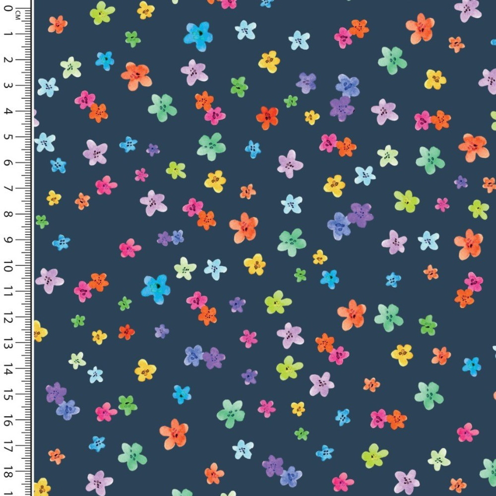 Mini Rainbow Floral on Navy Cotton Lycra