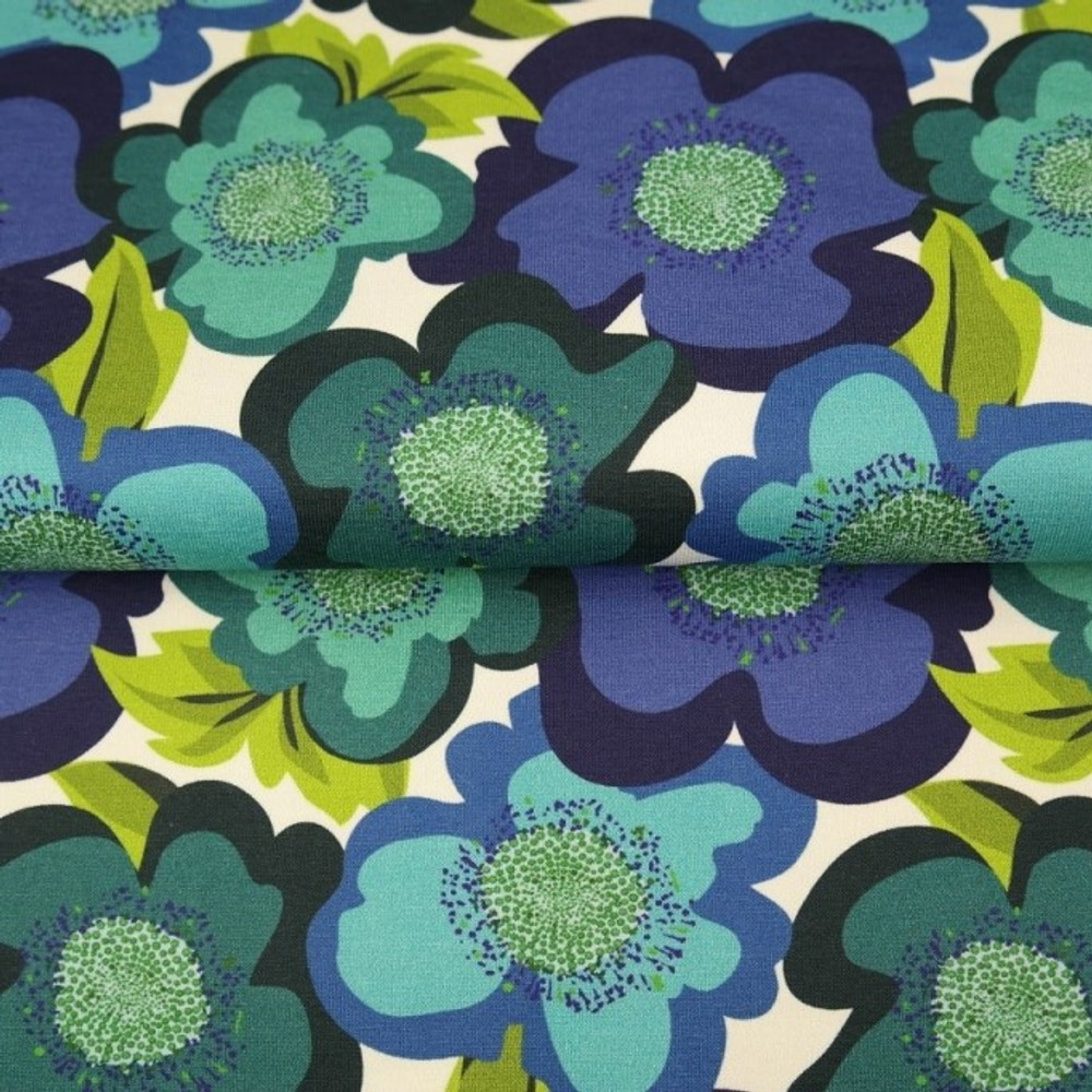 Bold Blue Floral Cotton Lycra