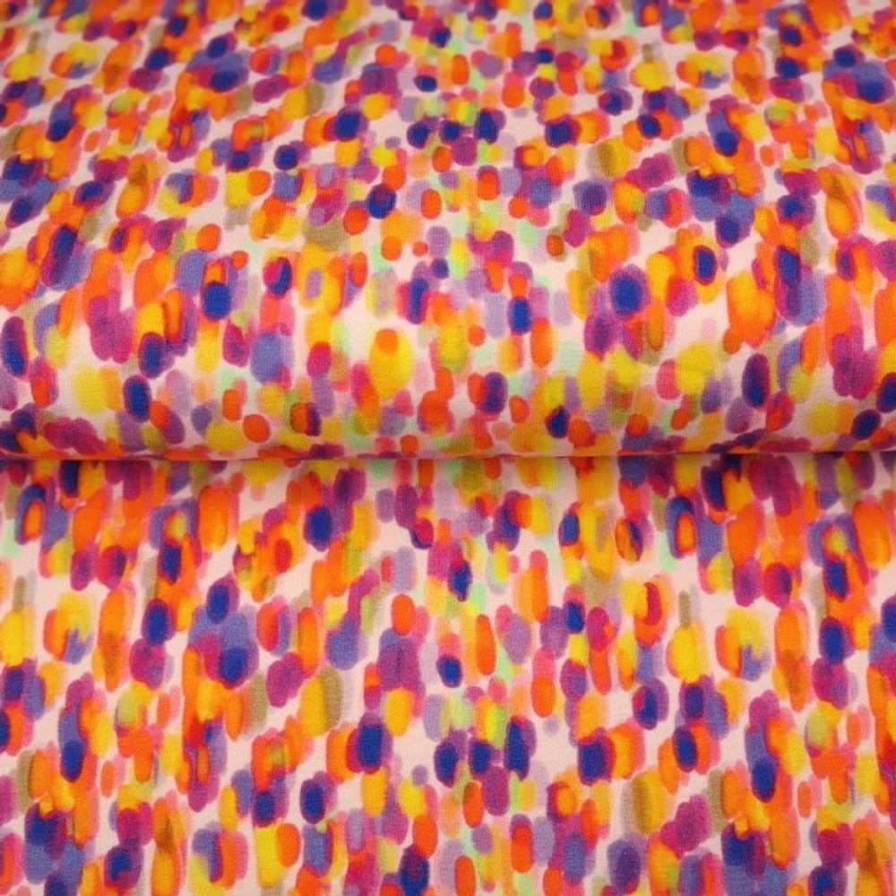 Purple & Orange Paint Dots Cotton Lycra