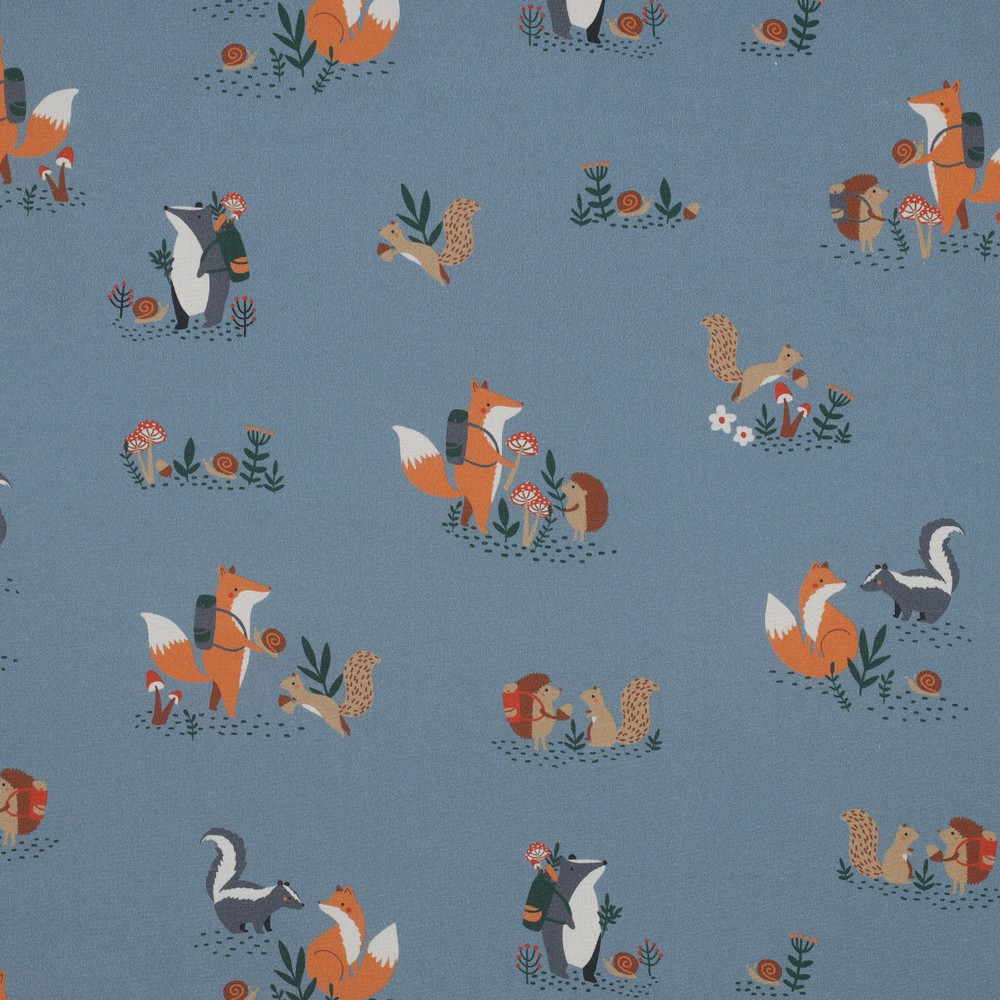 Forest Animals on Denim Blue Poplin