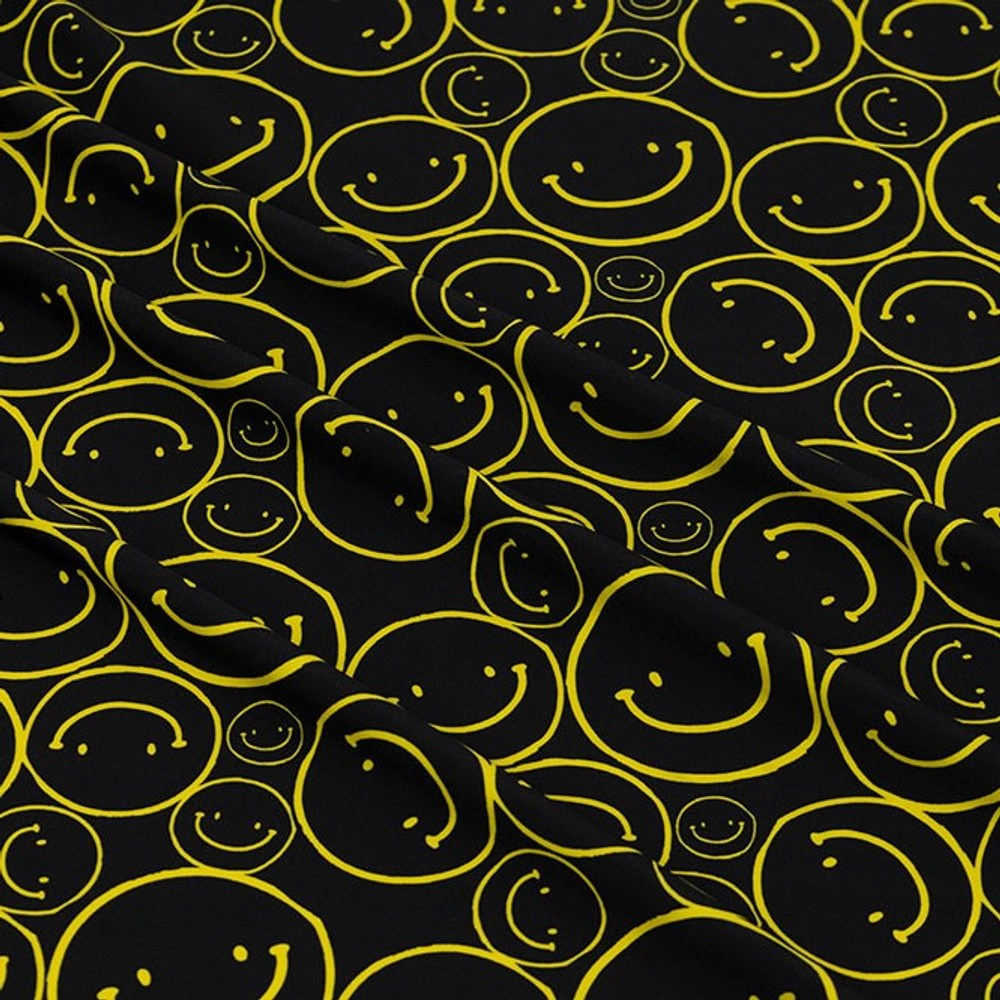 Smiley Faces on Black Nylon Spandex