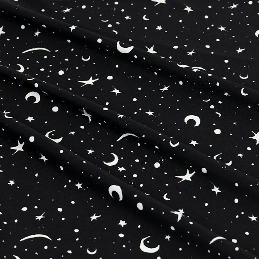 Moon & Stars on Black Nylon Spandex