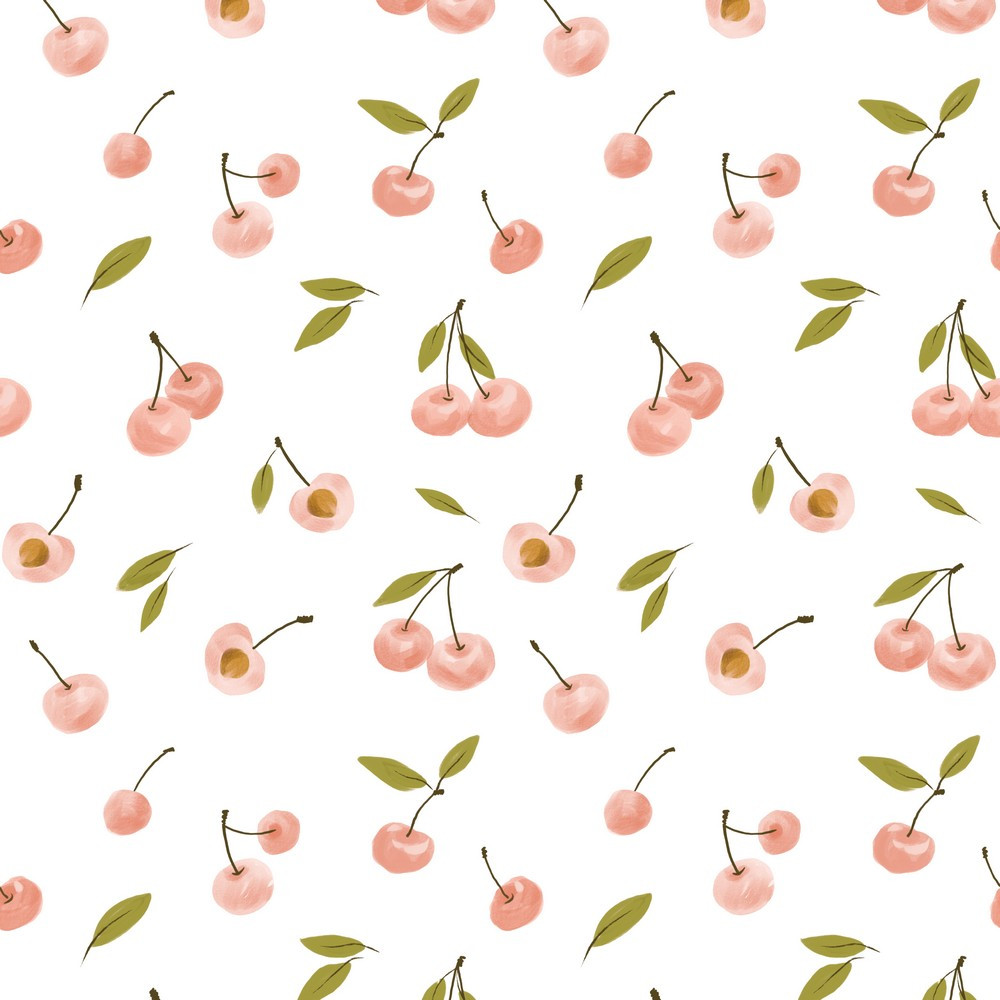 Watercolor Cherries on White Cotton Lycra