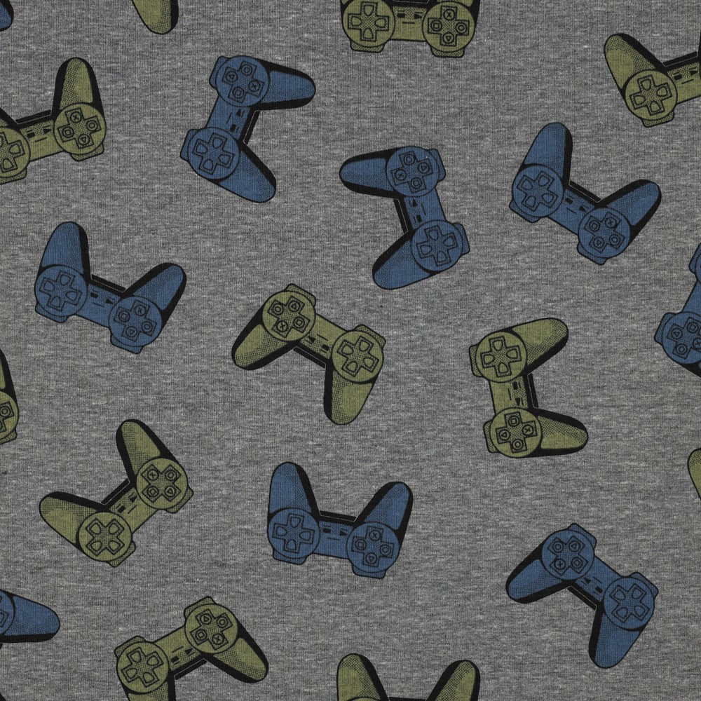 Video Game Controllers on Charcoal Melange Cotton Jersey