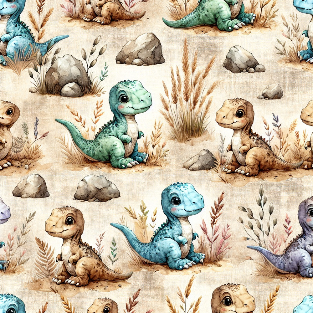 Baby T-Rex on Tan Cotton Lycra Knit