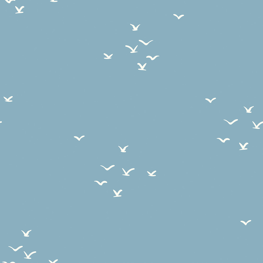 Flock of Birds on Blue Cotton Lycra Knit