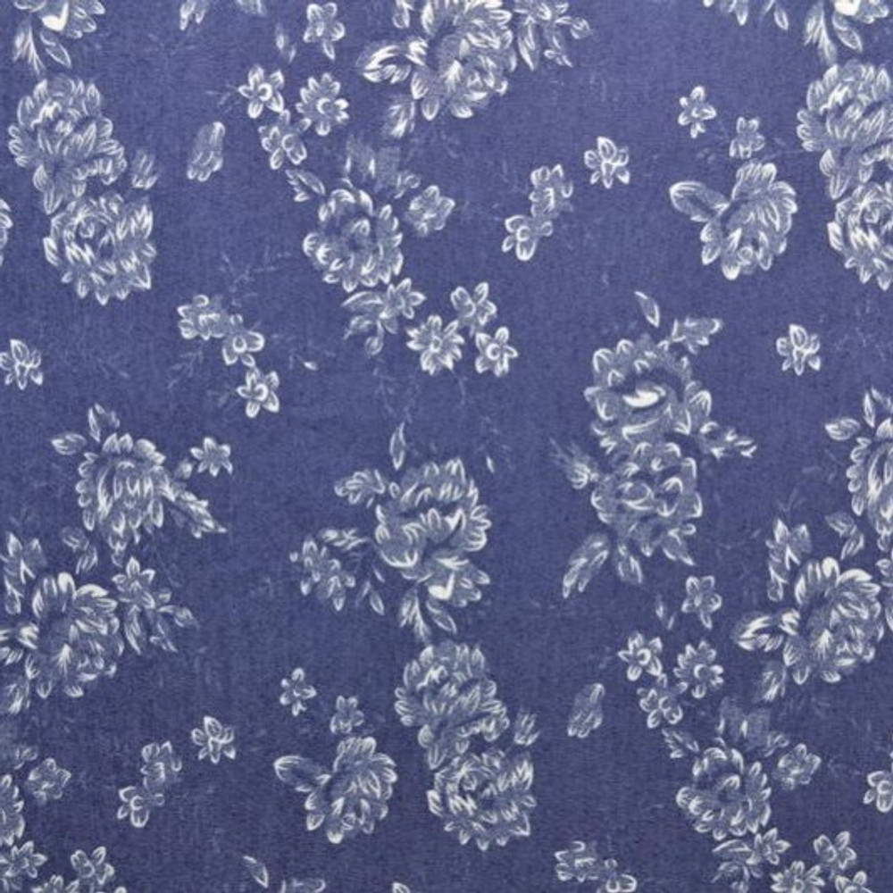 Rose Garden on Dark Blue Chambray